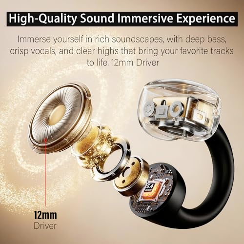 Clip On Earbuds Bluetooth 5.4, Open Ear Wireless Headphones with ENC Mic, 40H Playtime Ear Clip Earbuds, Lightweight Comfortable Fit with Touch Control for Sport