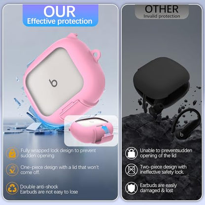 Secure Lock Case for Powerbeats Pro 2 with Phone Stand, LAKSDIURT Shockpoof Protection Cover Compatible with Beats Powerbeats Pro 2 Earbuds Clear Power Pro2 Case with Cleaner Kit & Keychain (Pink) - color: Pink