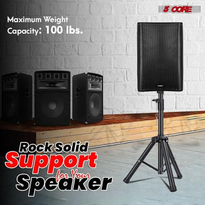 5 Core Speaker Stand Pair Universal Mount Steel Construction 132 Lb Capacity Stable Tripod w/Adjustable Height 36” w 35mm Compatible Insert Metal Safety Pin Included Bag - color: BLACK