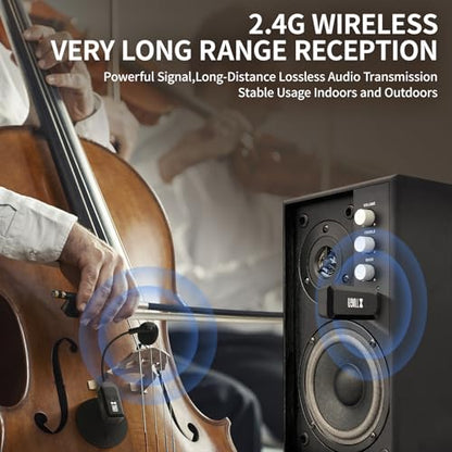 XTUGA Wireless Instrument Microphone with Suction Cup, Wireless Guitar Microphone System 2.4G Rechargeable, Violin, Cello, 6 Hours Battery (KX-722-1)