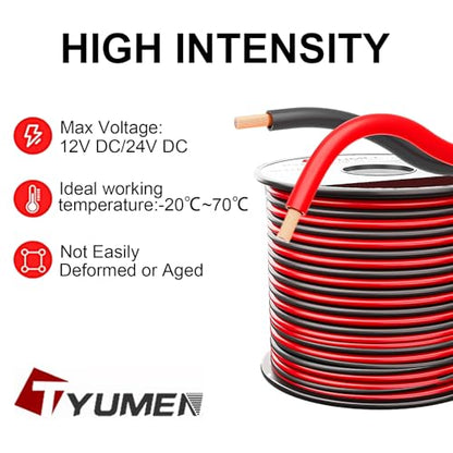 TYUMEN 12 Gauge Red Black Wire 50FT, 12/2 AWG Electrical Wire 12V/24V DC Cable, 12AWG 2 Conductor Flexible Copper Claded Aluminum Extension Cord for LED Ribbon Lamp Tape Lighting, in-Home, Autos Use - size: 50 Feet, style: 12/2 Gauge
