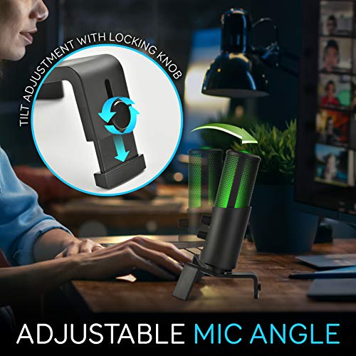 USB Microphone Selectable Pickup Pattern-4 in 1 Polar Pattern Selector Audio Cardioid Condenser Mic w/LED Effect Lights, Podcast Recording Kit for Gaming Streaming Podcasting Studio-Pyle PDMIUSBMT300