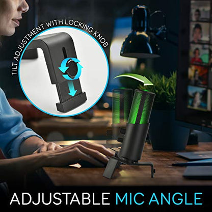 USB Microphone Selectable Pickup Pattern-4 in 1 Polar Pattern Selector Audio Cardioid Condenser Mic w/LED Effect Lights, Podcast Recording Kit for Gaming Streaming Podcasting Studio-Pyle PDMIUSBMT300