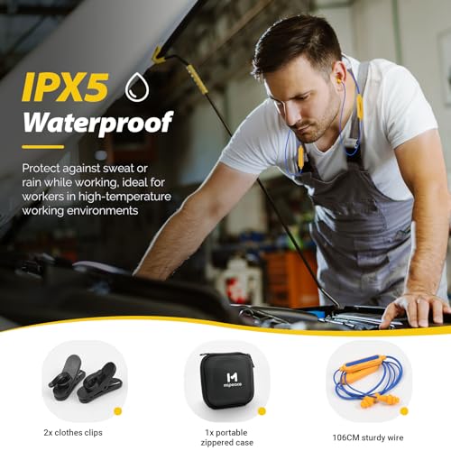 MIPEACE Bluetooth Work Earplugs Headphone,Wireless in-Ear Noise Isolating Earbuds,29dB Noise Reduction Headphone with Control,19+ Hours Battery for Lawn Mowing Safety Industrial Construction(Yellow) - color: Yellow