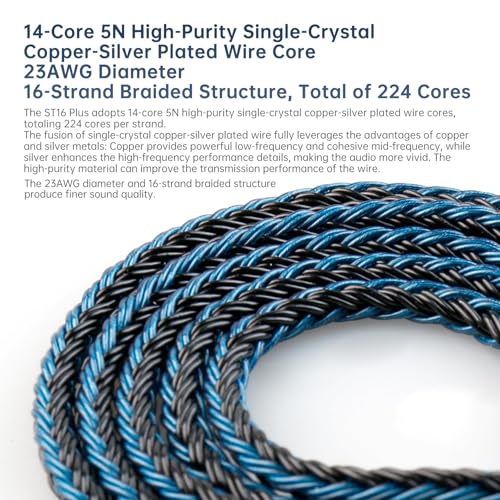 keephifi 6ft ZS10 Pro IEM Cable 3.5MM, KBEAR ST16-Plus 2m 16-Strand Silver-Plated Upgrade Braided Headphone Extension Cable Gold-Plated Plug for KZ Edx Pro/Castor/DQS/ZAS/AS16/AS16 PRO/PR1 - color: BrownBlue, style: 3.5 QDC