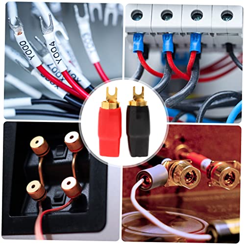 PartyKindom 0 Gauge Spade Terminal Crimp Connectors Plated Audio Terminal Adapters for Speaker Wire Cable Crimp Barrier Spades for 0 Gauge Wire Terminals Includes Red and Black Boots