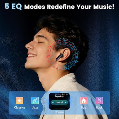 Touch Screen Earbuds, Wireless Bluetooth in-Ear Headphones with ANC Noise Cancelling, 60H Playtime, IPX5 Waterproof for Sports Gym Work Travel - color: Black