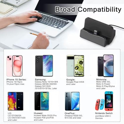 아이폰 15/16, 갤럭시, 구글 픽셀, LG, HTC 등을 위한 USB C 폰 도크 스테이션, 책상 나이트스탠드용 휴대폰 충전 스탠드 크래들, 스위치/스위치 라이트용 USB C 충전 도크 스탠드