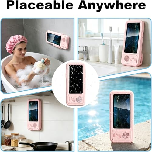 Shower Phones Holder with Speaker, Wall Mount Shower Phone Holder Waterproof, Bathroom Accessories, Waterproof Phone Case, 360° Rotation, Retractable Adjustable Bathroom Case Mount Shelf (PK) - color: PK