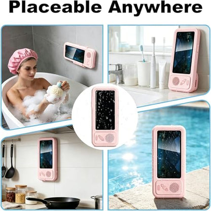 Shower Phones Holder with Speaker, Wall Mount Shower Phone Holder Waterproof, Bathroom Accessories, Waterproof Phone Case, 360° Rotation, Retractable Adjustable Bathroom Case Mount Shelf (PK) - color: PK