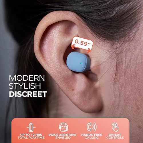 Mini Invisible Wireless Earbuds, Bluetooth 5.3, Mic & Charging Case, Blue | 12-HR Playtime, Touch Control, Sweat & Splash Resistant, Works with Siri, Alexa & Google, Compatible with iPhone & Android - color: D-Blue