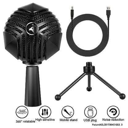 Vikye Podcast PC Microphone with USB Transmission with 360 Degree Rotation, Multiple Pickup Modes, Noise Cancelling, Simple Operation, Driverless Plug and Play