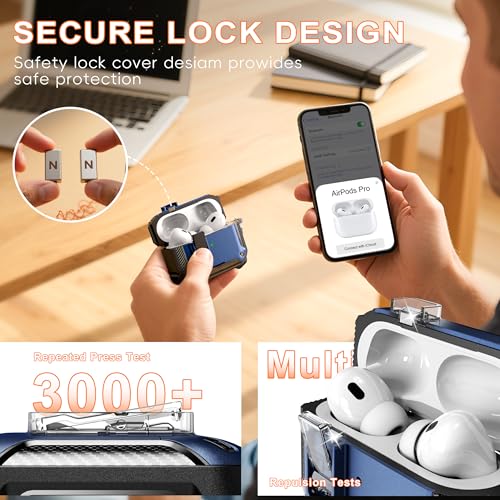 for AirPods Pro 2 Case with Lock Magnetic Lid, Blue | Compatible with AirPods Pro 2nd Generation and AirPods Pro 1st Generation (2019) Case with Cleaner Kit & Carabiner, MagSafe - color: FK-Blue, size: Airpoods Pro 1st/2nd Generation