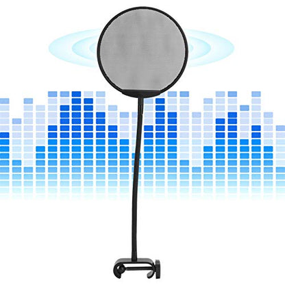 Microphone Filter, Microphone Wind Screen, Adjustable 5 Microphone Filter, Gooseneck Clip Steel Mic Mesh (All Black)
