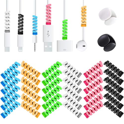 36 PCS Cable Protectors for iPhone iPad Charger End Cord Savers with 2 Desk Cable Clips, Spiral USB Wire Protector for Headphone MacBook Laptop Earphone Cell Phone Cute Cable Wrap Accessories
