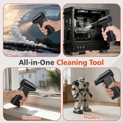 Compressed Air Duster, 130000 RPM High-Speed Electric Air Duster with Brushless Motor, 3 Magnetic Nozzles, 4 Speeds, LED Light & 5000mAh Rechargeable Battery for PC Keyboard Car Cleaning