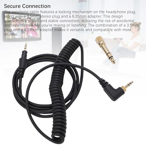 Zunate Replacement Headphone Cable with 6.35mm Adapter – Compatible with DJ HDJ CUE1BT X5 X7 S7, Spring Audio Cord with Locking Plug and OFC Wire for Studio Use