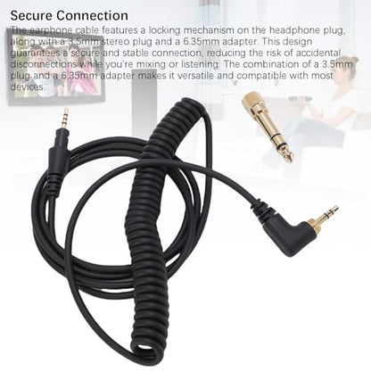 Zunate Replacement Headphone Cable with 6.35mm Adapter – Compatible with DJ HDJ CUE1BT X5 X7 S7, Spring Audio Cord with Locking Plug and OFC Wire for Studio Use