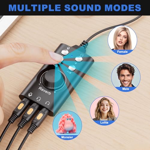 Facmogu Voice Changer with Multi Sound Effects, Portable USB 3.0/ Type-C to 3.5mm Jack Game Voice Changer, Virtual 7.1 Surround Sound Voice Disguiser Device for PS4/ PS5/ Windows、MacOS PC/Laptop/Phone