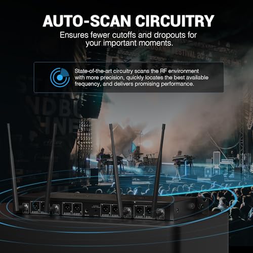 Phenyx Pro 8-Channel UHF Auto Scan Wireless Microphone System,PTU-6000-8H | 8 x 40 Frequencies, 328 ft Range, 8 Dynamic Handheld Microphones for Singing, Church, Karaoke, Wedding, Speaking, Party