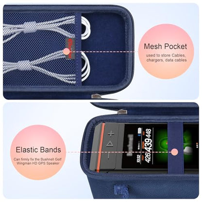 Elonbo Carrying Case for Bushnell Golf Wingman HD GPS Speaker, Navy | Golf GPS Speaker and Handheld GPS Rangefinder Hard Travel Bag, with Mesh Pocket Handle Double Zipper, for Protective Storage - color: Navy
