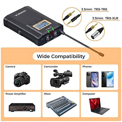 Wireless Lavalier Microphone, with Carrying Bag,Comica CVM-WM100 PLUS UHF 48 Channels Dual Lapel Microphone System for DSLR Cameras, XLR Camcorder, Phone, Lav Mic for Interview Youtube Video Shotting