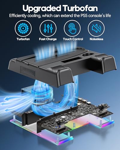 PS5/ Slim/Pro Stand for Disc & Digital Console, PS 5 Cooling Station with Dual Controller Charging Station for PlayStation 5 Console, 3-Level Fan PS5 Controller Charger Accessories Stand-Black - color: Black