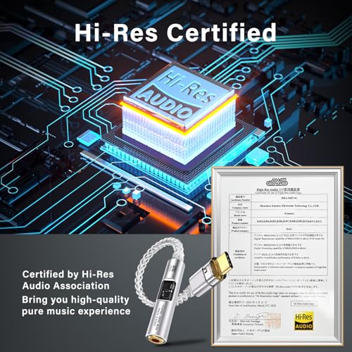 USB C to 3.5mm Audio Adapter DAC with Dual Chip CX31993 MAX97220 & HiFi Headphone Amplifier Dongle,8-Strand 4N Single-Crystal Copper Cable,Compatible with iPhone/Samsung/PC Mac (Silver) - color: Silver
