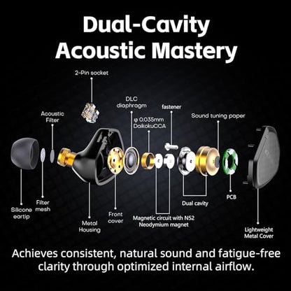 Klean Hi-Fi in Ear Monitor, Wired Gaming Earbuds, 10mm DLC Diaphragm Dynamic Driver, Wired Earphones, Interchangeable Tuning Nozzles, HiFi IEM for Audiophile, Musician & Gaming(Black, 3.5mm)