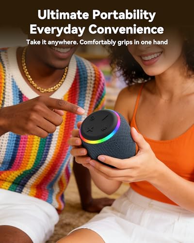 BassBloom Room 3 Portable Bluetooth Speaker, IPX6 Waterproof,12W JIKE BASS Powerful Stereo Sound with RGB Lights, TWS Pairing, Bluetooth 5.4, Great Gift Idea for on Any Surface at Home