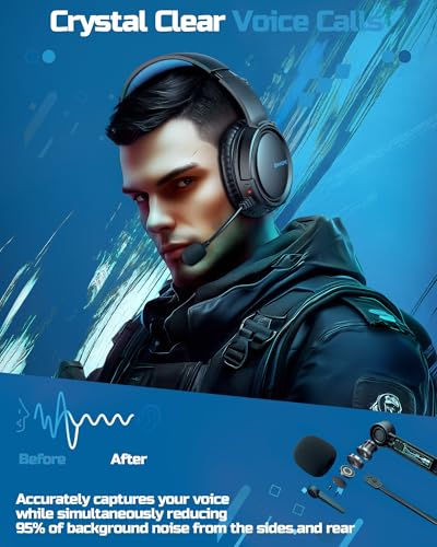BINNUNE Wireless Gaming Headset — 2.4GHz Low-Latency USB Dongle + Bluetooth, 50mm Drivers 7.1 Surround, Noise-Cancelling Mic, 40H Battery — Over Ear Wireless Headphones for PS5, PC, Laptop, Blue - color: Blue