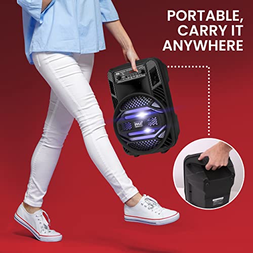 Portable Bluetooth PA Speaker System - 300W Rechargeable Outdoor Bluetooth Speaker Portable PA System w/ 8” Subwoofer 1” Tweeter, Microphone in, Party Lights, MP3/USB, Radio, Remote - color: Charcoal