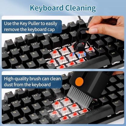 Keyboard Cleaner for Laptop, MacBook, Tablet, Multi-Function Cleaning Kit | Includes screen cleaning spray, microfiber wipe, and brush for cleaning phone, earbuds, Computer, and other tech electronics - color: Black