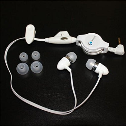 LG K20 V Compatible Retractable Headset Hands-free Earphones w Mic Metal Earbuds Headphones In-Ear Wired [3.5mm] [White]