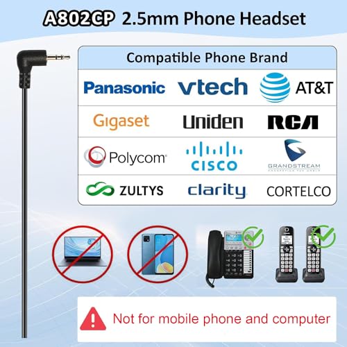 Phone Headset 2.5mm with Noise Canceling Microphone & Mute Switch, Comfort Fit Telephone Headset for Panasonic VTech AT&T Uniden RCA Cisco Gigaset Grandstream Cordless Landline Office Phones