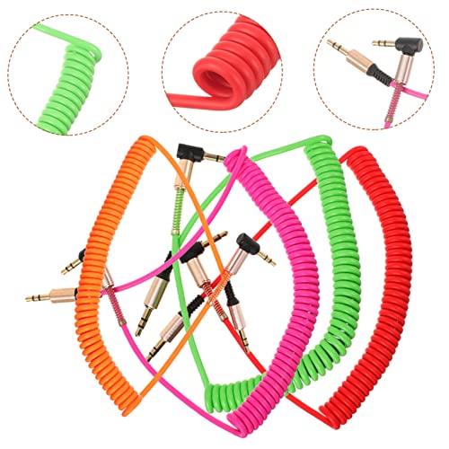 4-Pack 3.5mm Male to Male Audio Cable Coiled Stereo Aux Cord Angled and Straight Connectors Shielded TRS Patch Cable for Car Speakers Mixers Microphones Cameras Recorders