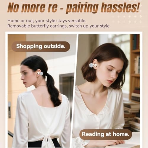 King Lucky i121 Open Ear Clip On Earbuds Wireless Bluetooth Ear Clip Headphones with Mic,Noise Cancelling, Waterproof IPX4,for Small Ears,Perfect for Running,Sports,Glasses Wearers (02-White) - color: 02-White