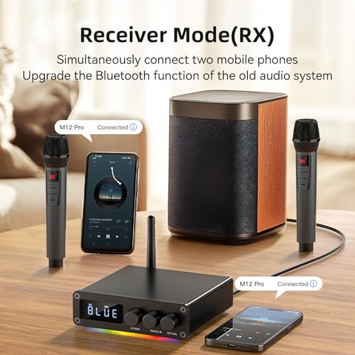 M12 Pro Pre Bluetooth 5.2 Transmitter Receiver for TV,Home Stereo,BT Headset,Low Latency HD Bluetooth Audio Decoder Adapter with Display,RCA,AUX,Coaxial,Optical Inputs/Outputs (M12 Pro 2Mics) - style: MIC