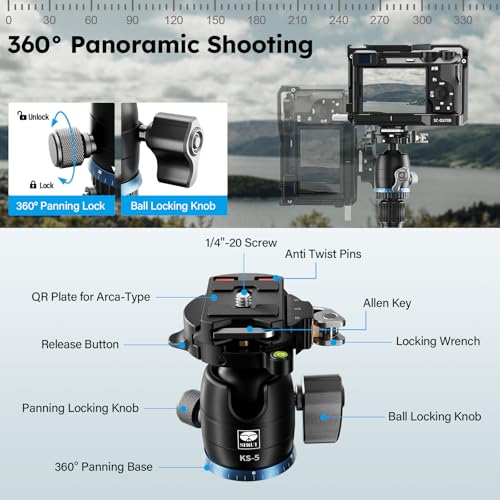 SIRUI AM-025K+KS-5 Carbon Fiber Travel Tripod, Ball Head, 55.1" | 360° Pan, Quick Release Plate, Lightweight, Compact, DSLR, Mirrorless Camera, Travel, Outdoor Photography - style: 55.1" Compact Tripod