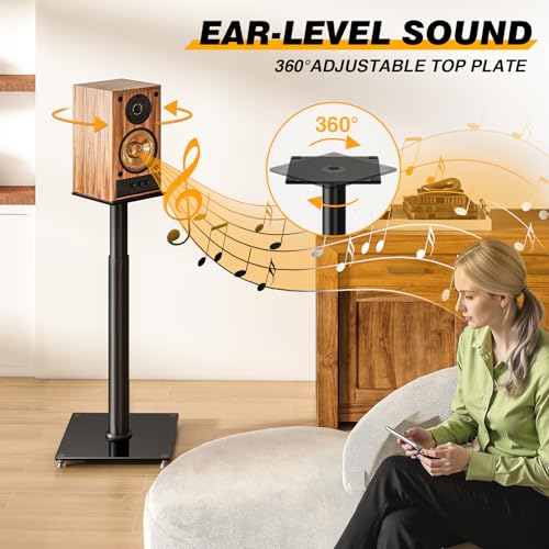 5Rcom Universal Speaker Stands for Surround Sound with 360° Swivel，Height Adjustable Bookshelf Speakers Stand from 32" to 43" with Cable Management, Speaker Stands Pair with Nonslip Pad Easy Install