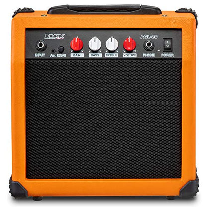 LyxPro Electric Guitar Amp 20 Watt Amplifier Built in Speaker Headphone Jack and Aux Input Includes Gain Bass Treble Volume and Grind - Sunburst - color: Sunburst, size: 20 Watt