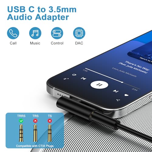 USB C to 3.5mm Headphone Jack Adapter for Samsung Galaxy A17 A16 A35 S26 | Ultra S25 Plus A36 A37 S24 FE S23 Z Fold Flip 8 7 6, Android Phone Right Angle Type C to Aux Audio Adapter Headphone Adapter