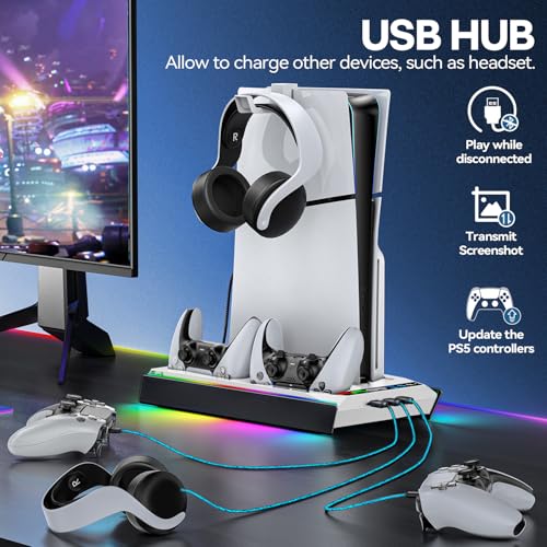 Tokluck PA5/Slim/Pro Cooling Station with Auto Turbofan & 3-Level Speed, PA 5 Vertical Stand Cooling Fan Station with Controller Charger, Accessories Base Cooler Docking Station, White & Black - color: White&Black