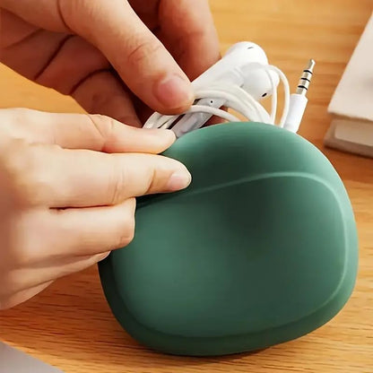 Silicone Earphone Storage Bag Data Cable Charger Storage Box, Wired Headphone Organizer(Green) - color: Green