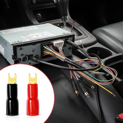 10Pcs 4 Gauge Wire Connectors, Spade Terminals Connectors | 4GA Gauge Strip Terminal Fork Adapters Connector Plugs Crimp Barrier Spades for Speaker Wire Cable Terminal Plug Universal
