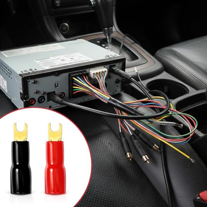 10Pcs 4 Gauge Wire Connectors, Spade Terminals Connectors | 4GA Gauge Strip Terminal Fork Adapters Connector Plugs Crimp Barrier Spades for Speaker Wire Cable Terminal Plug Universal