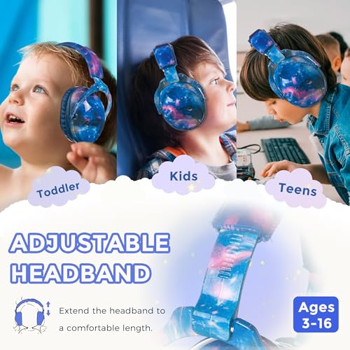 Kids Ear Protection Safety Ear Muffs, NRR 25dB Noise Reduction Children Earmuffs, Hearing Protectors for Sleeping, Studying, Airplane, Concerts, Fireworks-Galaxy with Blue Band - color: Blue Band Galaxy