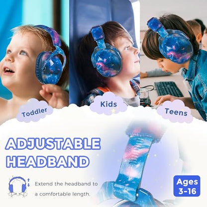 Kids Ear Protection Safety Ear Muffs, NRR 25dB Noise Reduction Children Earmuffs, Hearing Protectors for Sleeping, Studying, Airplane, Concerts, Fireworks-Galaxy with Blue Band - color: Blue Band Galaxy