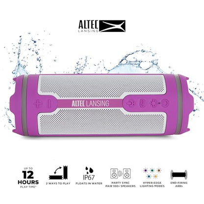 Altec Lansing HydraMOTION 2.0 Wireless Bluetooth Speaker, 16H Battery, RGB Lights, USB-C Quick Charge, IP67 Rated Waterproof Bluetooth Speaker, Mountable, Voice Assistant - color: Purple/White