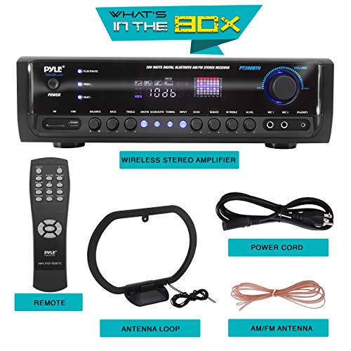 Pyle Wireless Bluetooth Home Amplifier- Connectivity Power Off Distant Devices, Input/Output Devices, Connectors/Jacks, Sound System Controls for Audio/Radio & Display Design - PT390BTU.3